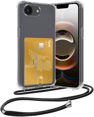Hoesje Geschikt voor iPhone 16e Hoesje Met Telefoonketting Pasjeshouder Shockproof Case Koord - Hoesje Geschikt voor iPhone 16e Hoes Met Kaarthouder - Transparant