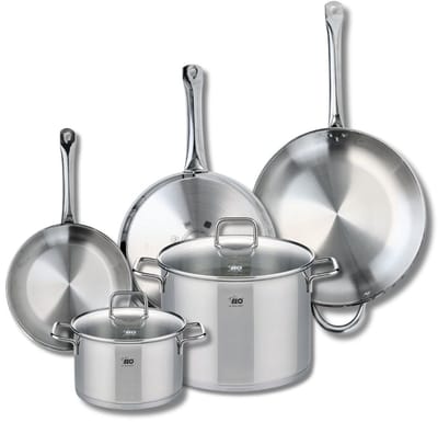 Set van 3 Koekenpannen 24, 28 en 32 cm en 2 braadpannen 20 en 26 cm Elo Profi Citrin