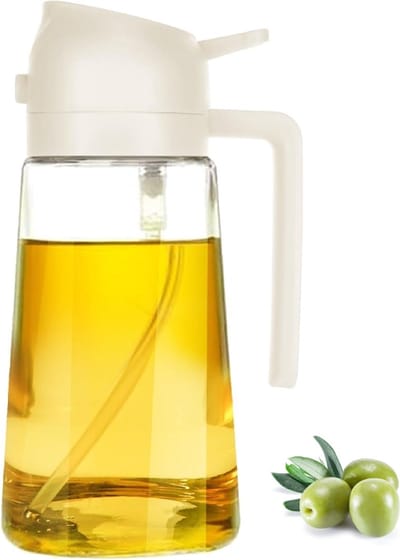 Flow Goods 2-in-1 Olijfolie Sprayer & Dispenser – Crème - Olie Sprayer - Oliefles met Schenktuit - 470 ML