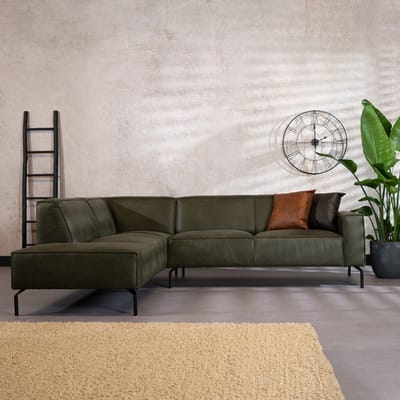 Bronx71® Industriële hoekbank Kansas eco-leer olijfgroen links