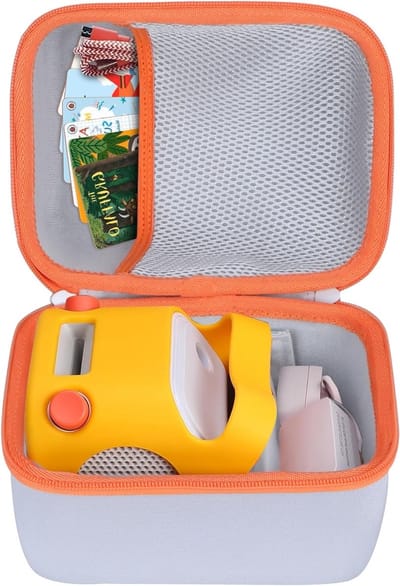 Duurzame Hard Travel Beschermhoes voor Yoto Player - Kindvriendelijke Bluetooth Audio Speaker Tas in Wit en Oranje, Ideaal voor Reizen en Bescherming