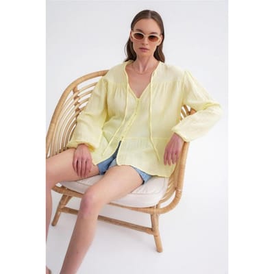 Lange Mouwen Losse Blouse met Strikhals