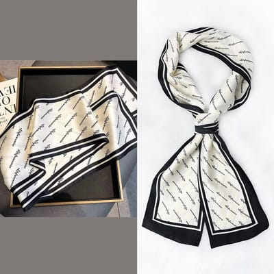 Zijden sjaal-stijl zijden sjaal voor dames - Kleurblokkenprint - Fris en delicaat - Decoratieve shawl over shirts -11，14*150CM