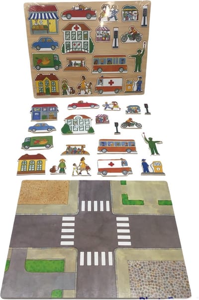 kinderpuzzel in de Stad dubbelzijdige puzzel stukjes achterkant grote kruising stad