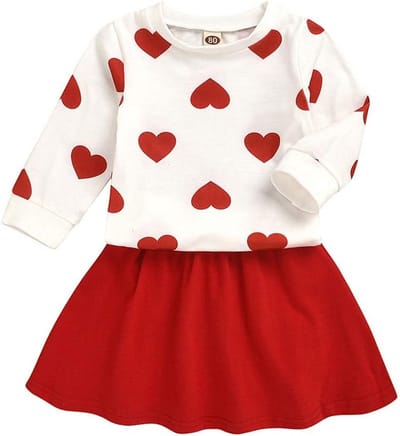 2-Delige Set Meisjes Kleding: Sweater met Hartprint en Rok voor Peuters en Baby's