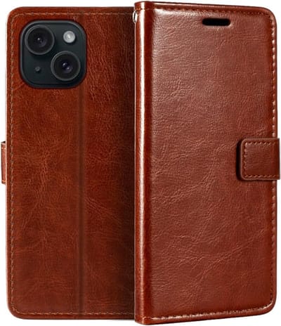 Portemonnee Book Case Hoesje Geschikt voor: iPhone 15 - Bruin