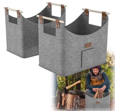 Duurzame Vilten Brandhoutmand met Handvat - Multifunctioneel, Lichtgewicht en Ruim - 50 x 32 x 40 cm - Grijs