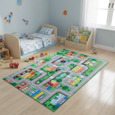 Tapiso Joy Vloerkleed voor Kinderkamer Straat Speelkleed Auto Kindertapijt Jongens Grijs Speeltapijt Autokleed Educatief Antislip - 200x300