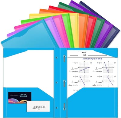 10 Stuks A4 Plastic Mappen met 2 Pocket, 3 Stiksels en 2 Kaartslots, Duurzaam en Scheurbestendig voor School en Kantoorwerk