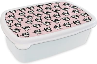 Broodtrommel Wit - Lunchbox - Brooddoos - Koe - Roze - Patronen - 18x12x6 cm - Volwassenen