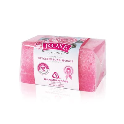 Glycerin soap-sponge Rose Original | Hydraterende glycerinezeep-spons met 100% natuurlijk Bulgaars rozenwater