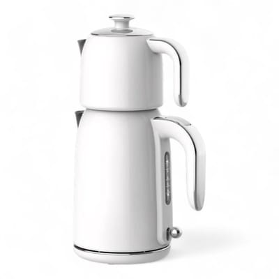 Mulex | MX064 Tee express | elektrische Turkse theepot | Wit Rvs | - 1.7L + 1.0L | Led-indicator | 360° basis | 1850 W