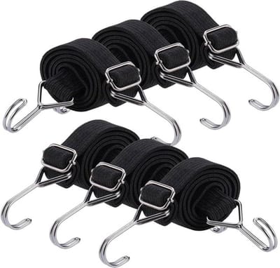 Spanrubberen expanderfiets, extra sterke spanbanden, 0,6 m, 6 stuks, met metalen haken - Geschikt voor fiets, motorfiets, autotransporter, camping - Zwart