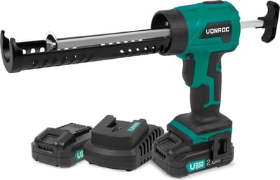 VONROC Accu Kitspuit 20V - duwkracht 1.18kN/120kg - anti-drip systeem - variabele snelheidsre-geling - geschikt voor alle gangbare kitpatronen - Incl. 2x 2.0Ah Accu’s en snellader