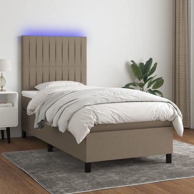 vidaXL - Boxspring - met - matras - en - LED - stof - taupe - 80x200 - cm