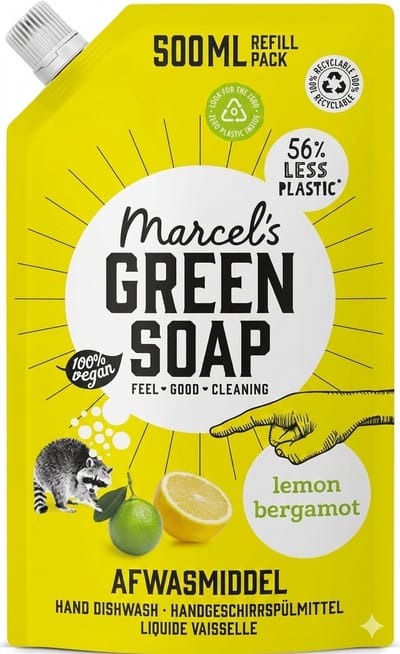 Marcel's Green Soap Afwasmiddel Navulling Citroen & Bergamot – 500 ml – Milieuvriendelijk Afwasmiddel – Vegan & 97% Biologisch Afbreekbaar