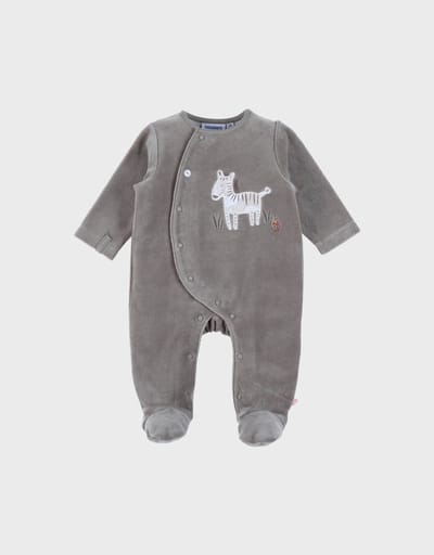 Noukie's - Pyjama - 1 Delig - Kaki - Zebra - Fluweel - 9 maand 74