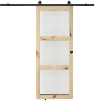 Vente-unique Schuifdeur met opbouwsysteem in hout en matgehard glas - 3 ramen - H205 x B93 cm - ACOSTA II