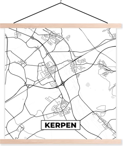 Posterhanger incl. Poster 40x40 cm - Schoolplaat - Plattegrond - Kerpen - Kaart - Stadskaart - Textielposter - Blanke latten - Stadskaart