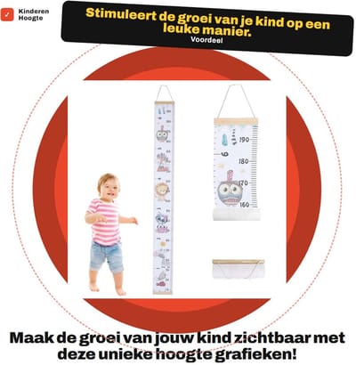 Dailygoods- Hoogtegrafiek Draagbaar - Groeimeter Kind - Houten Groeimeter - Muurstickers - Decoratie Kinderkamer - Eenvoudig te installeren