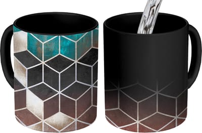 Magische Mok - Foto op Warmte Mokken - Koffiemok - Abstract - Kubus - Goud - Patronen - Luxe - Magic Mok - Beker - 350 ML - Theemok