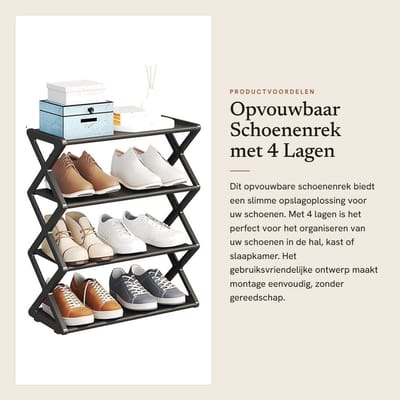 Dailygoods- Schoenenrek Opvouwbaar - 4 Lagen - Ruimtebesparend - Organisator voor Entree - Gebruiksvriendelijk Ontwerp - Eenvoudige Montage - Schoenenopberger