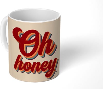 Mok - Koffiemok - Oh honey - Rood - Schaduw - Mokken - 350 ML - Beker - Koffiemokken - Theemok - Mok met Tekst