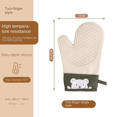 Siliconen warmte-isolatie handschoenen verdikt, antislip, hoge temperatuur ovenwanten bak- en braadkeuken handklemmen beige