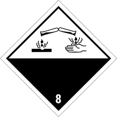 ADR klasse 8 bijtende stoffen bord | gecoat dibond materiaal | 10 x 10 cm