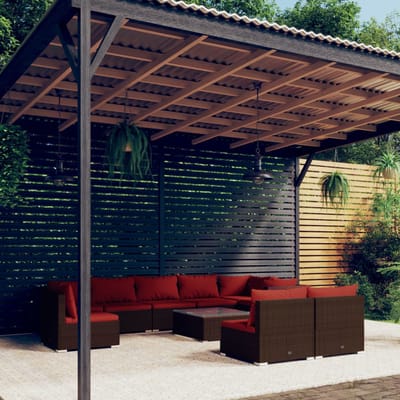 vidaXL - 10-delige - Loungeset - met - kussens - poly - rattan - bruin
