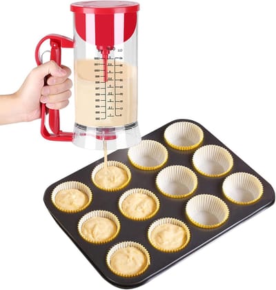 Beslagmaker Beslagverdeler - Beslagfles Mixer - Pannenkoeken Bakken - Automatische Mixer - 1200 ml - Transparant Rood