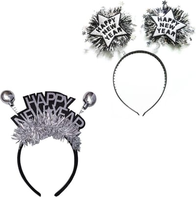 Happy New Year Diadeem Oud en Nieuw Versiering Feesthoedjes Volwassenen Nieuwjaar Decoratie Zilver - 2 Stuks