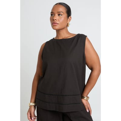 boohoo Dames Plus Top Met Boothals En Ladderdetail & Wijde Broek Coordinatenset | Black | Maat: 16