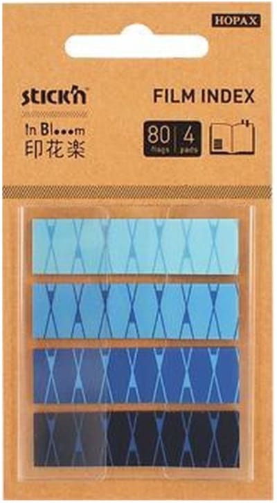Stick'n Film Index Tabs - 45x12mm - Z-Note - 4x Blauw Gekleurde Tabs - 80 Tabs