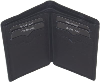 Oi zwart leren Creditcard mapje 4 luik / compact pasjesmapje met ruimte voor biljetten / leren pasjeshouder voor veel pasjes / kleine billfold zonder muntvak / RFID SAFE / zwart leer / 348