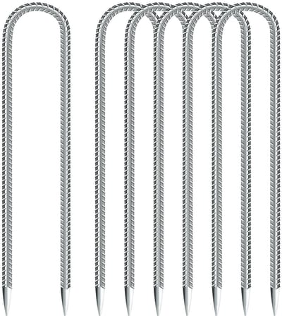 6 stuks grondankers, grondanker, 30 cm lang, U-haken, tentharingen, tentharingen, trampoline, haken voor het beveiligen van hek, trampoline, campingluifels, tuinpalen (6 stuks, zilver)