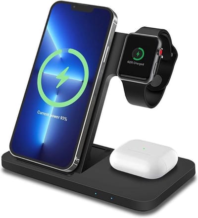 PolkaHome Draadloos Oplaadstation geschikt voor iPhone, Apple Watch en AirPods 18W – 3-in-1 Draadloze Oplader Geschikt voor Apple Opladen – Wireless Charger - Snellader Charging Dock - Zwart