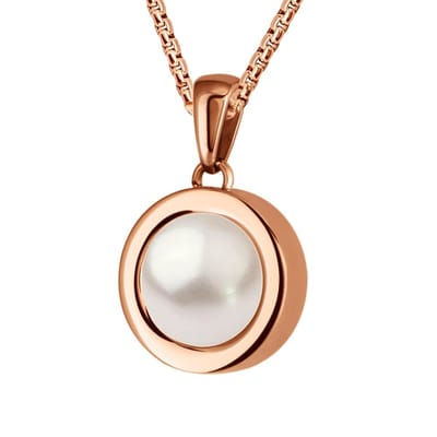 Quiges 12mm Mini Munt Hanger Rosé Goudkleurig RVS Glans met Kunstparel Munt en Ketting Ankerketting 42-46cm - SLSHS408