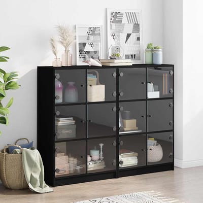 vidaXL - Boekenkast - met - deuren - 136x37x109 - cm - bewerkt - hout - zwart