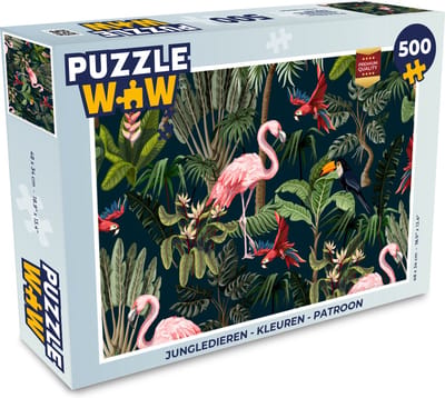 Puzzel Jungledieren - Patroon - Kinderen - Flamingo - Papegaai - Kids - Legpuzzel - Puzzel 500 stukjes