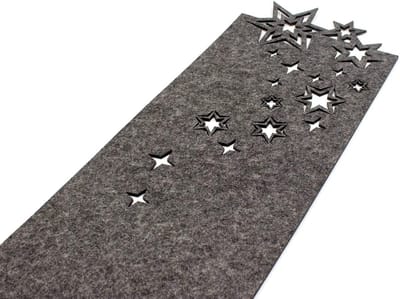 Tafelloper Kerstmis van fijn vilt in antraciet, moderne tafelloper in sterrenpatroon, ca. 24x140cm, afwasbaar, eenvoudig tafelaccessoire in elegant design