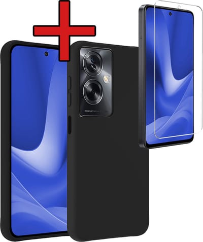 Hoesje - Met Screenprotector - Geschikt voor OPPO A79 - Sterk & Shockproof - Telefoon Hoes - Back Cover - Siliconen Case - Telefoonhoes - Zwart