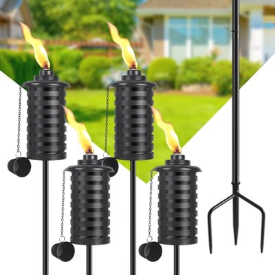 Citronella fakkels voor buiten | Set van 4 metalen tuinfakkels met geaarde staak | 133 cm decoratieve fakkels