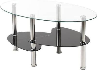 Glazen Salontafel - Ovale Tafel - Opbergen Woonkamer - Drie Laags Ontwerp - 90 x 50 x 43 cm - Doorzichtig