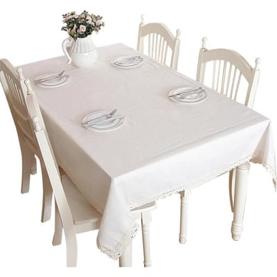 Eenvoudig Effen Wit Linnen Katoen Bloemen Kant Randen Tafelkleed Rechthoekig Tafelkleed Stofdichte Tafelkleden Toalha De Mesa 60X60 CM (2 PC) white