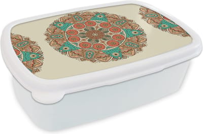 Broodtrommel Wit - Lunchbox - Brooddoos - Mandala - Patronen - Pauw - 18x12x6 cm - Volwassenen