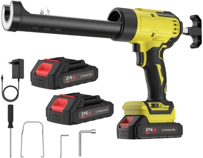 DIMICO - Elektrisch Kitpistool - Lijmpistool Draadloos - LED - Kitspuit Accu - Kitspuiten - 2 Batterijen - Geel - 6 Snelheden