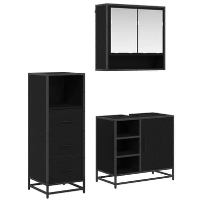 vidaXL - Badkamermeubel - Set - 3 - st - Zwart - Eiken - Bewerkt - hout
