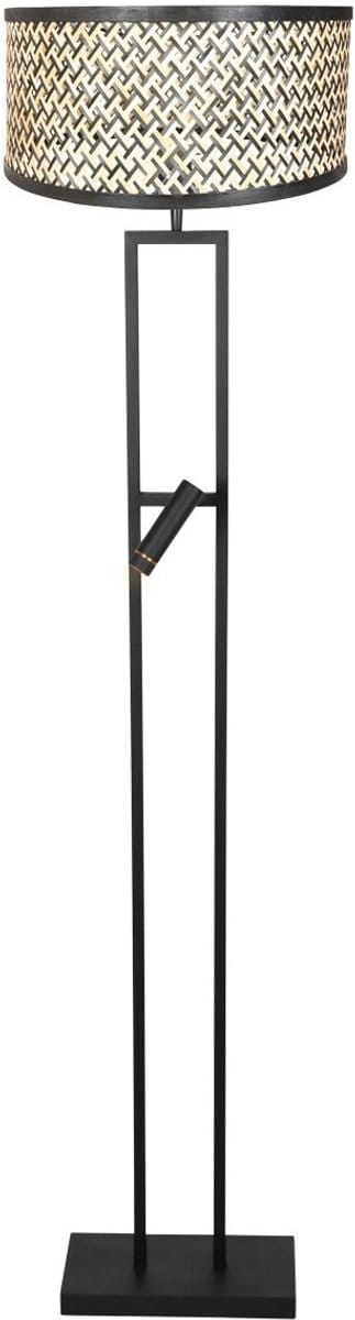 Vloerlamp Stang 4721ZW, 158 cm hoog, bamboe kap in zwart/beige, metalen frame - Steinhauer, moderne leeslamp met kantelbaar leeslicht voor binnengebruik
