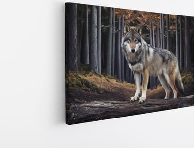 Saammp Canvas Schilderij - Wolf in het bos - Dieren - Natuur - 30x20 - Foto op canvas - Wanddecoratie - muurdecoratie Woonkamer - Slaapkamer decoratie - Canvas Print